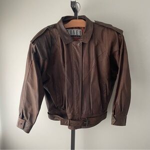 80s Vintage Linea Privata Genuine Leather Jacket Boxy Look Brown Size Medium